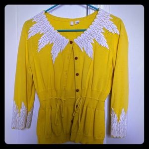 Anthropologie Bright yellow feather cardigan